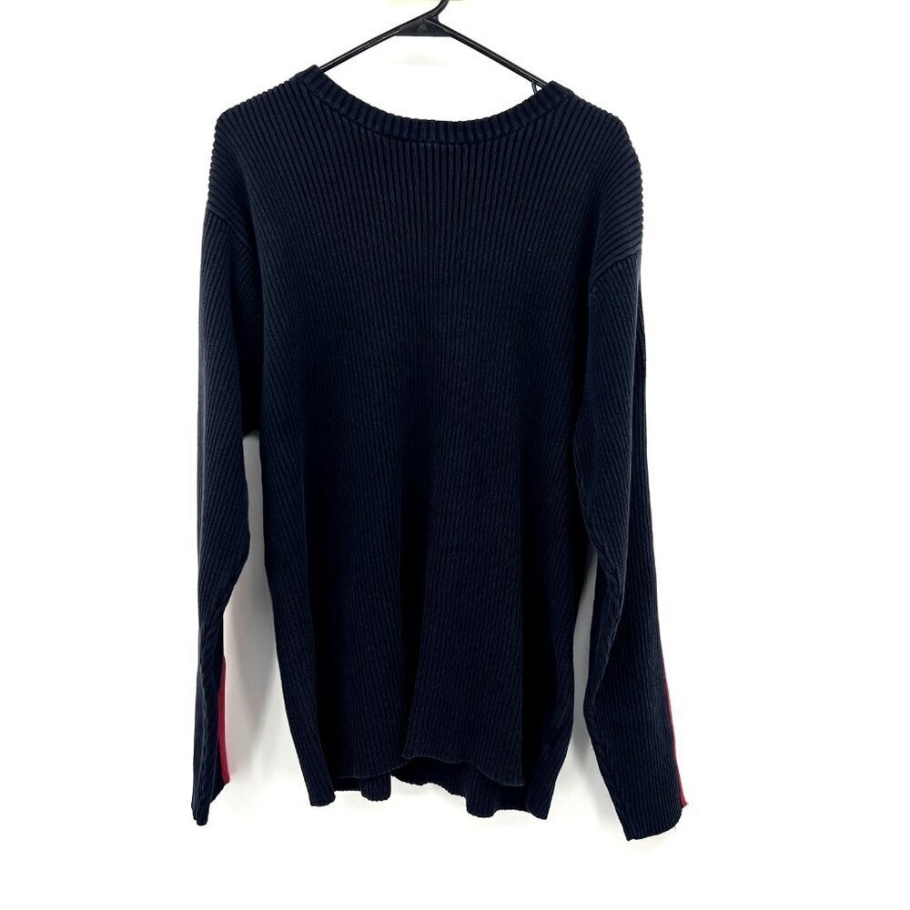 Vintage Polo Ralph Lauren Navy Ribbed Red Arm Stripe Sweater Mens Large